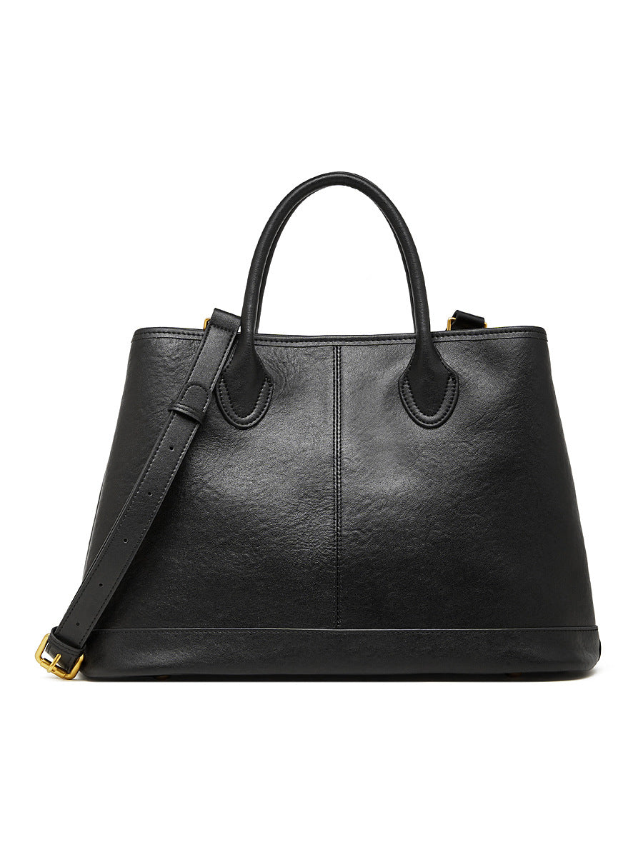 Simple High-Capacity Top-Grain Leather ToteCrossbody Bag For Women