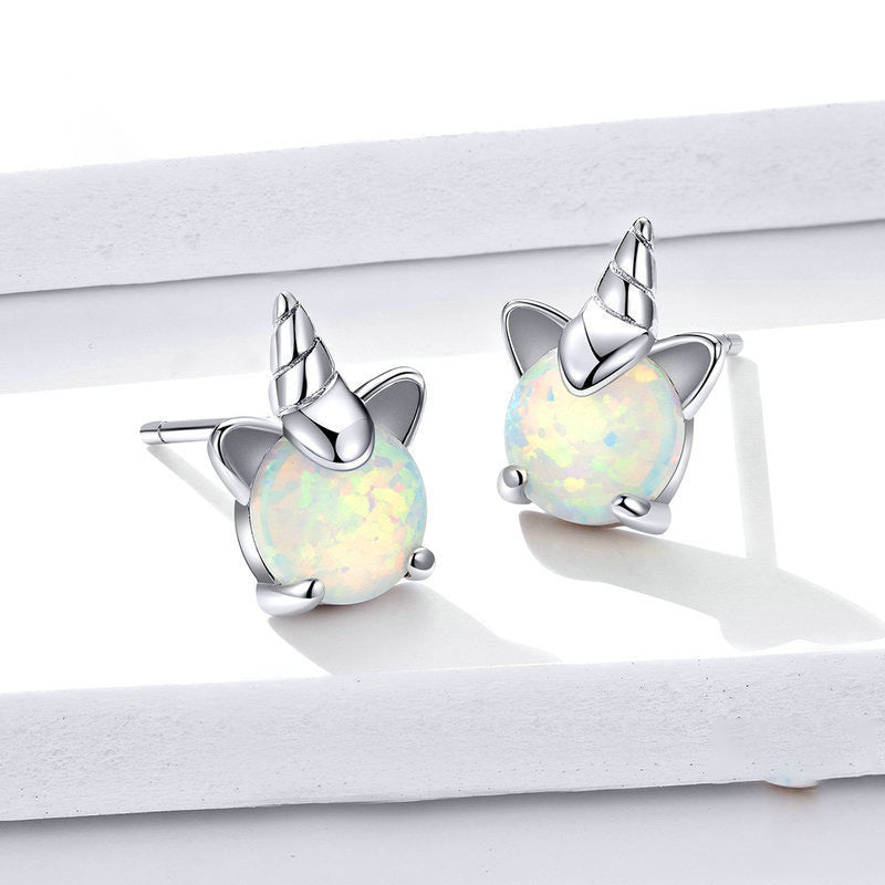 Opal unicorn s925 silver earrings