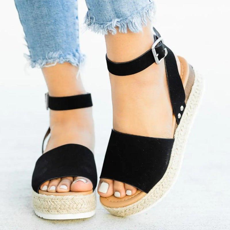 Plus Size Women's Thick Sole Leopard Print Round Toe Belt Buckle Fashion Casual Sandals