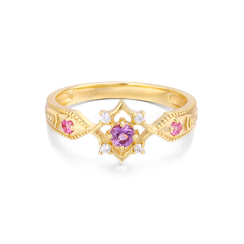 S925 Sterling Silver Amethyst Diamond Ring