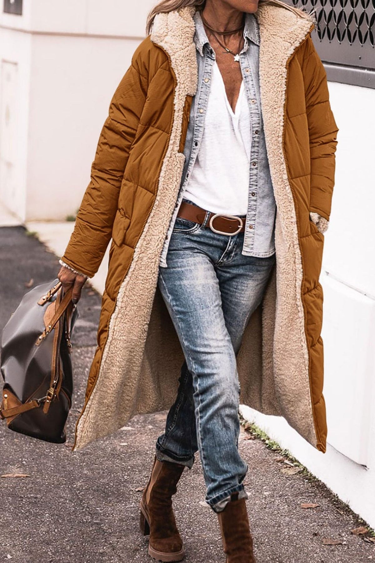 Solid Color Hooded Long Coat Winter Long Sleeve Double-sided Wear Slim Elegant Cardigan Jacket Top Women's Clothing