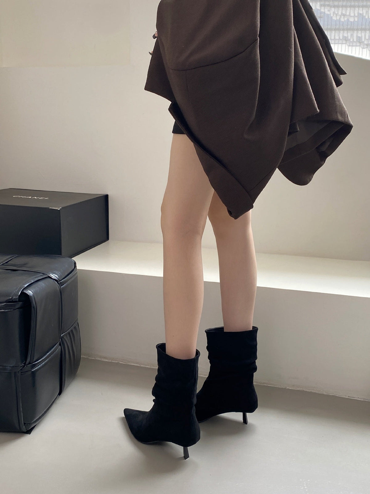 Women's Autumn Winter Pointed Toe High Heel Slimming Mid-Calf Boots