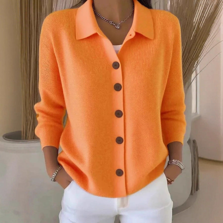 Button-knitted Lapel Sweater Cardigan Coat For Women