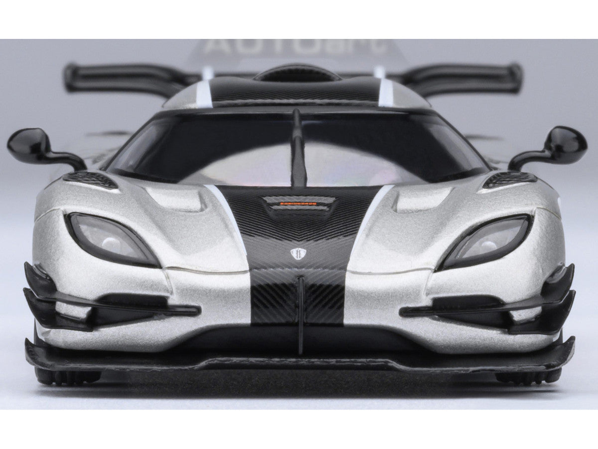 Koenigsegg One:1 Moon Gray Metallic with Carbon and Orange Stripes 1/64 Model Car by Autoart