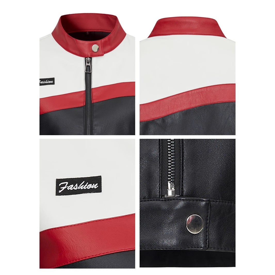 New Color Contrast Patchwork Motorcycle Clothing Pilot Jacket Short Version Coat