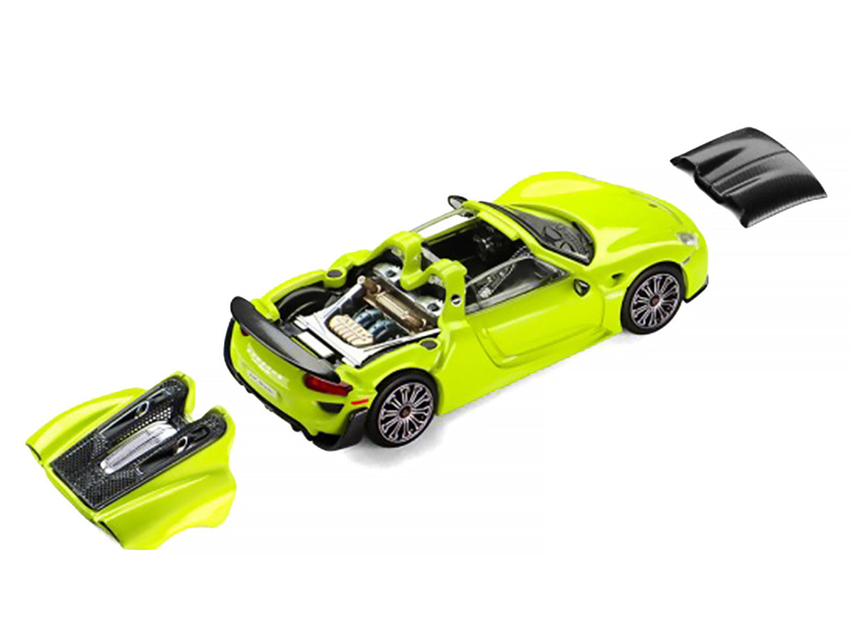 Porsche 918 Spyder Acid Green with Carbon Top 1/64 Diecast Model Car by Trends Hobby