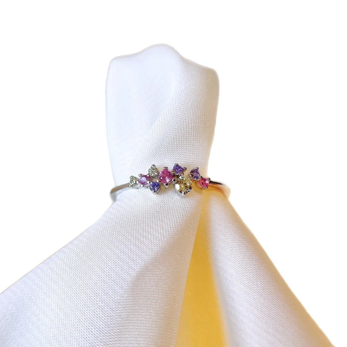 S925 Sterling Silver Colorful Crystals Ring