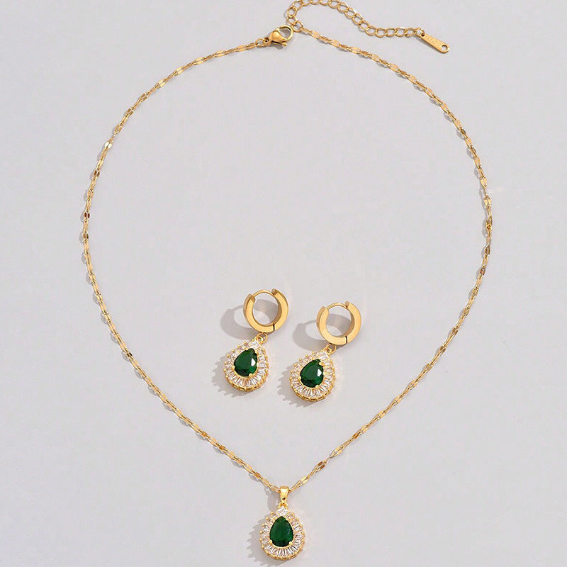 Retro Hong Kong Style Jade White Suit Necklace Earrings All-match Jewelry