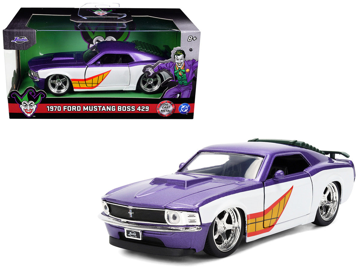 1970 Ford Mustang Boss "Joker" Livery Purple Metallic and White with Graphics "Batman" Franchise "Hollywood Rides" Series 1/32 Diecast Model Car by Jada