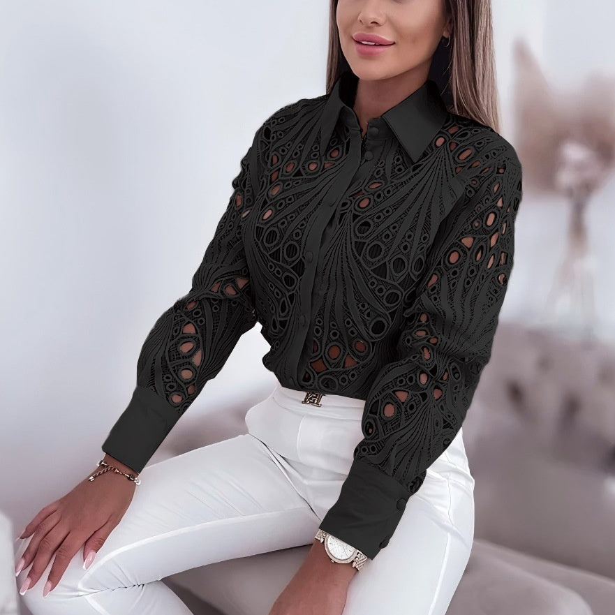 Versatile Commuter Lace Hollow-out Long Sleeve Shirt For Women