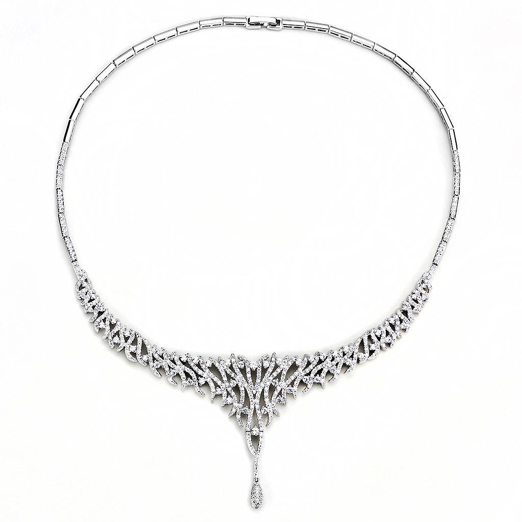 3W1413 - Rhodium Brass Jewelry Sets with AAA Grade CZ in Clear
