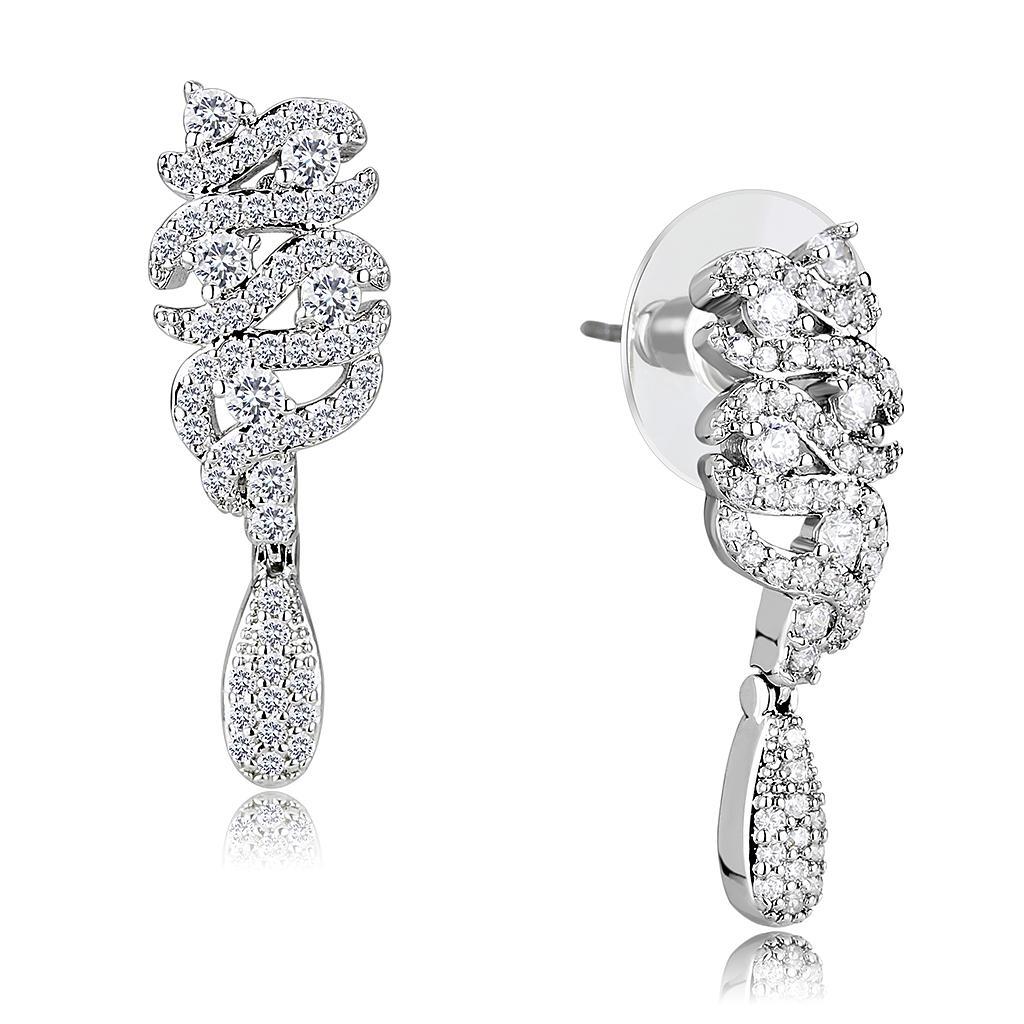 3W1413 - Rhodium Brass Jewelry Sets with AAA Grade CZ in Clear