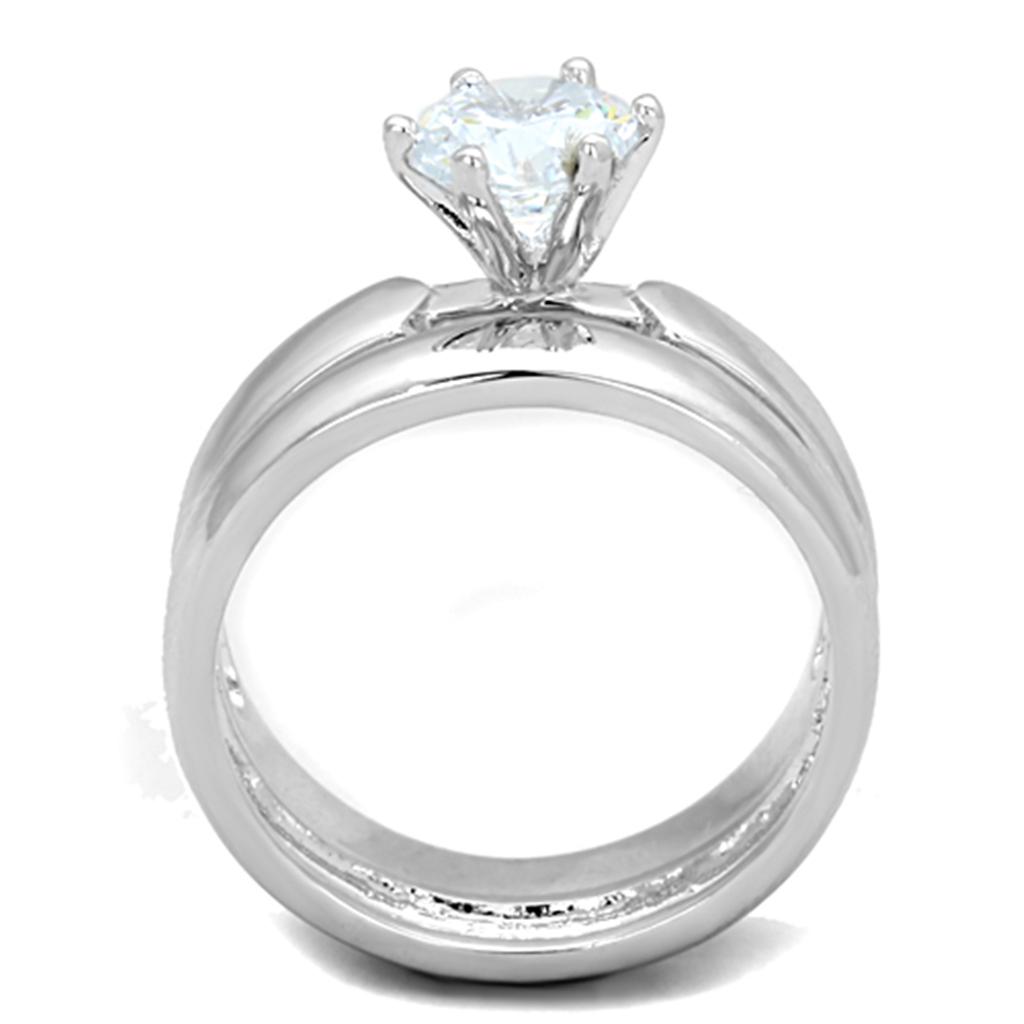 3W805 - Rhodium Brass Ring with AAA Grade CZ in Clear