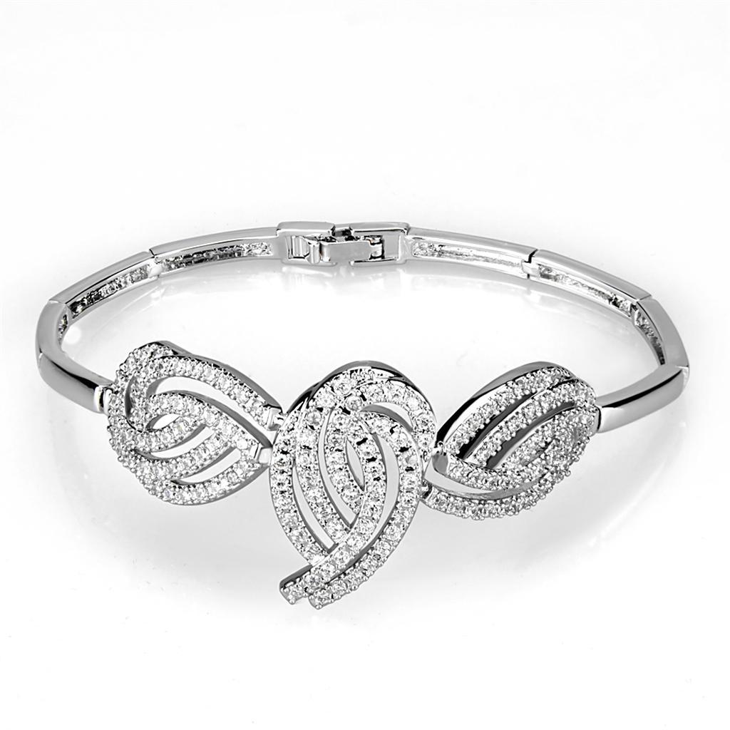 3W923 - Rhodium Brass Jewelry Sets with AAA Grade CZ in Clear