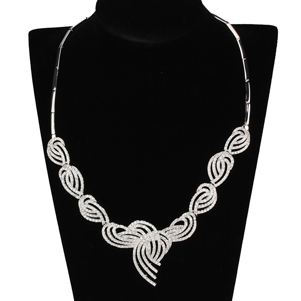3W923 - Rhodium Brass Jewelry Sets with AAA Grade CZ in Clear