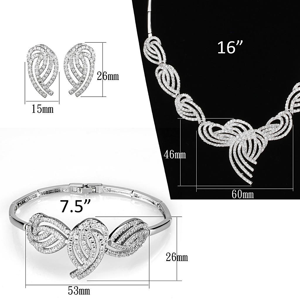3W923 - Rhodium Brass Jewelry Sets with AAA Grade CZ in Clear