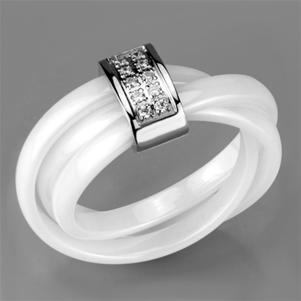3W951 - High polished (no plating) Stainless Steel Ring with Ceramic in White