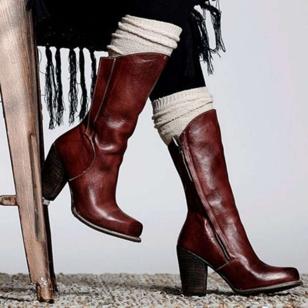 Women's Side-zip Chunky-heeled, Mid-calf Boots