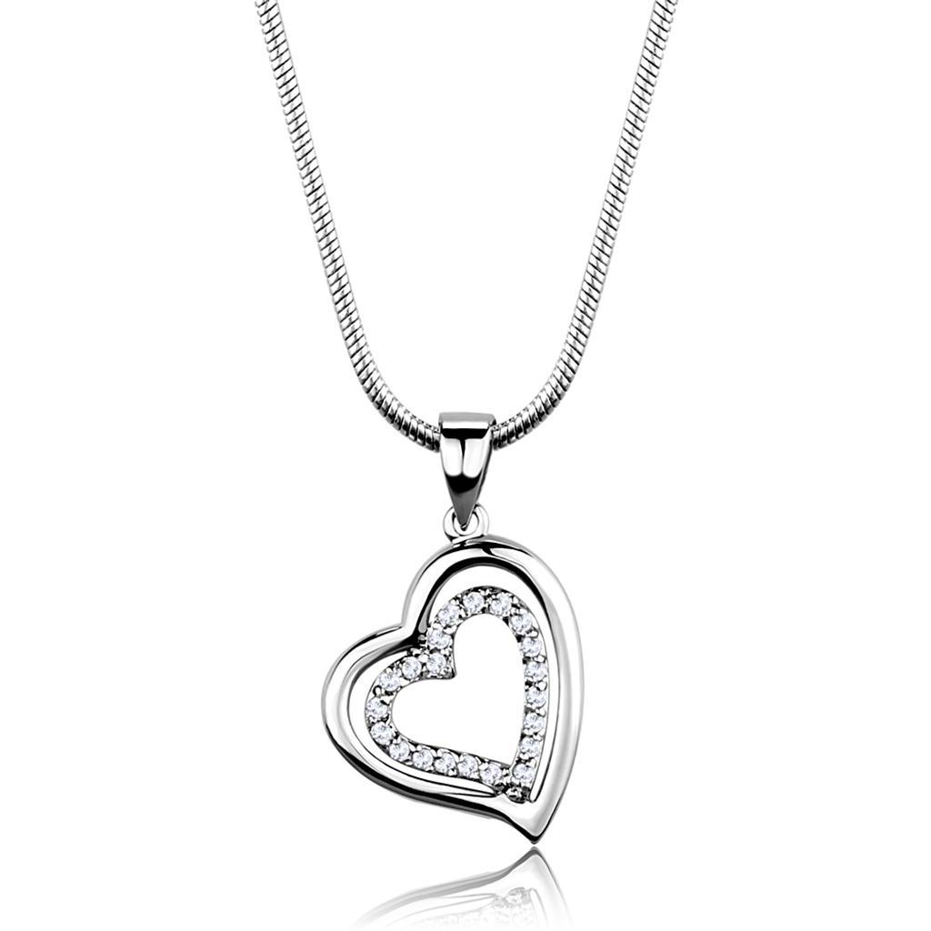 3W841 - Rhodium Brass Chain Pendant with AAA Grade CZ in Clear