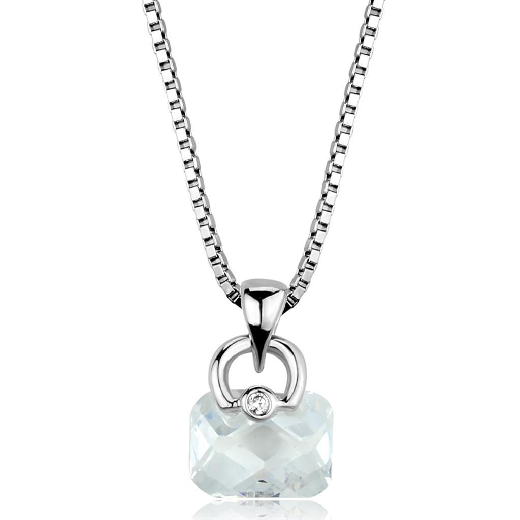 3W844 - Rhodium Brass Chain Pendant with AAA Grade CZ in Clear