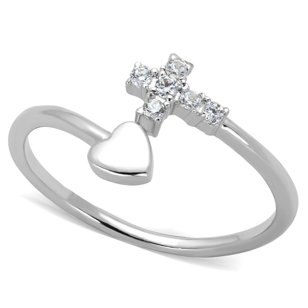 3W860 - Rhodium Brass Ring with AAA Grade CZ in Clear