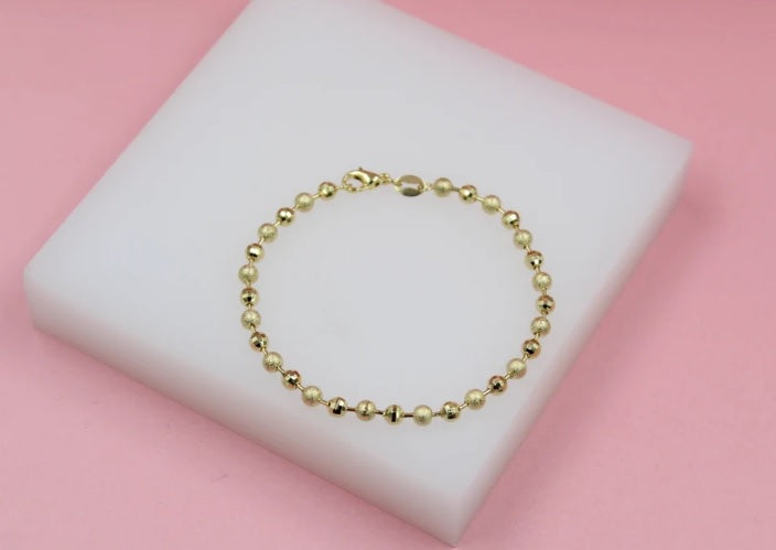 18K Gold Filled Shiny Textured Ball Bracelet (I441)