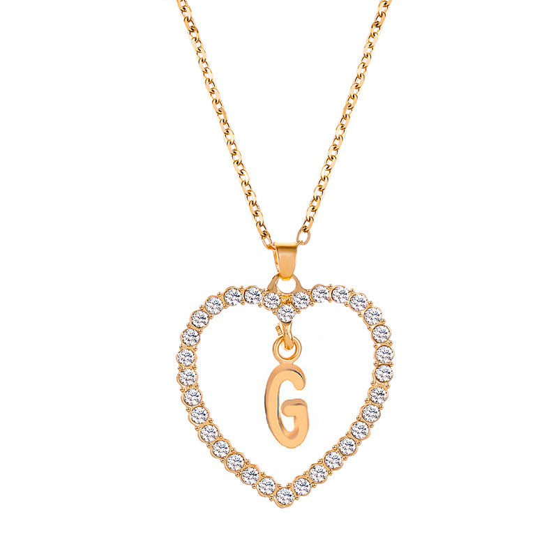 Womens Stylish & Minimalist Diamond-Encrusted 26-Letter Heart Pendant Necklace
