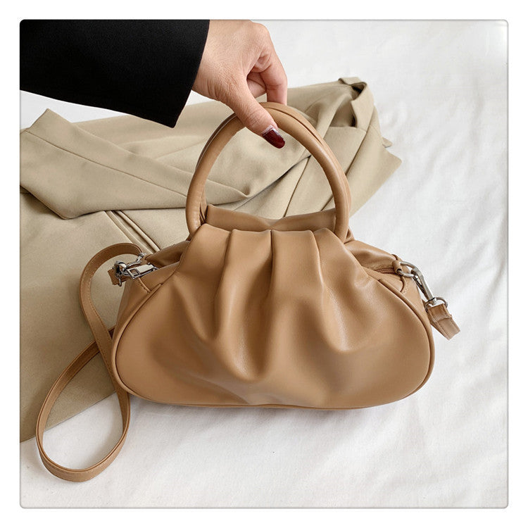 Versatile Womens Retro Cloud-Print Pleated Shoulder Crossbody Bag