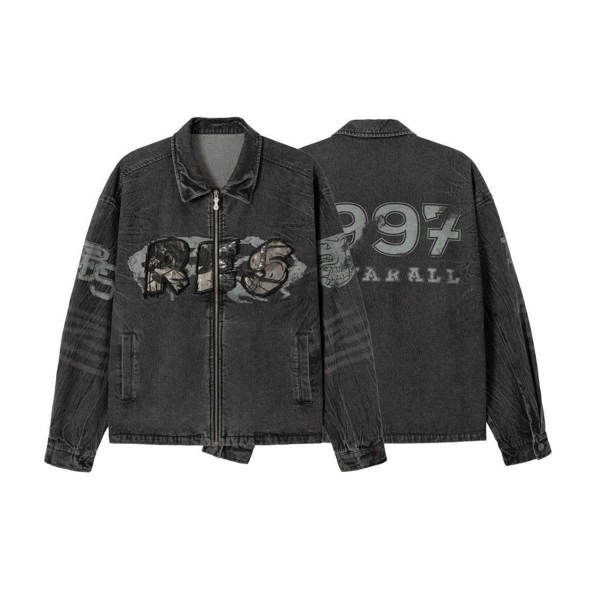 Embroidered Denim Motorcycle Jacket