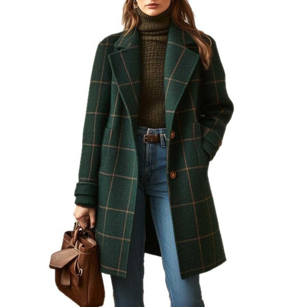 Plaid Mid-length Lapel Large Size Jacket