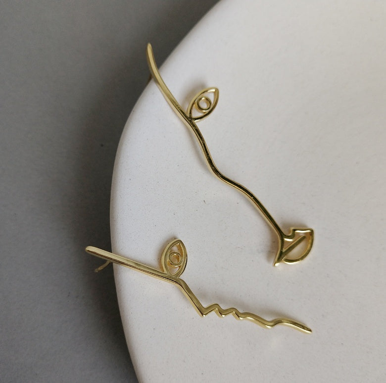 S925 sterling silver face contour earrings