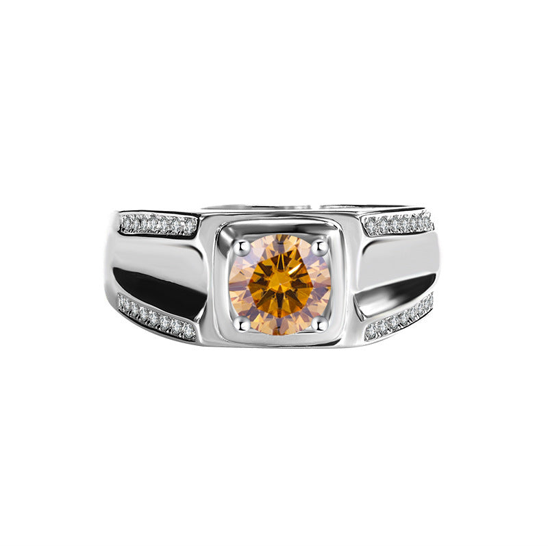 S925 Sterling Silver Moissanite Men's Ring 1 Karat Double-row Micro-inlaid