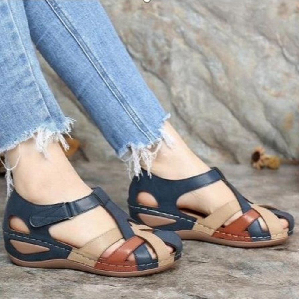 Vintage Round Toe Wedge Ladies Cross Buckle Sandals