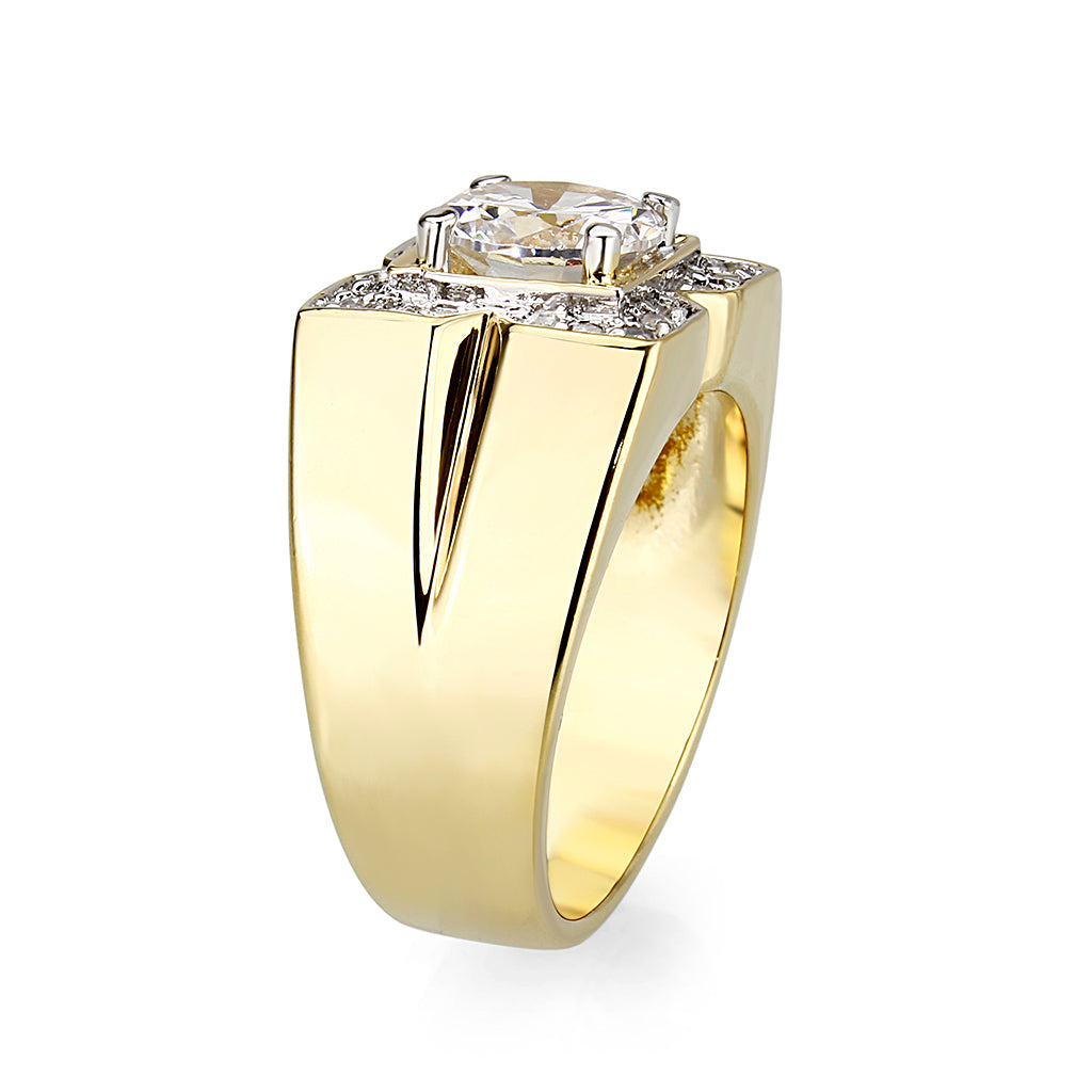 LO5M087 - Ion Gold Plating Brass Ring with AAA Grade CZ in Clear