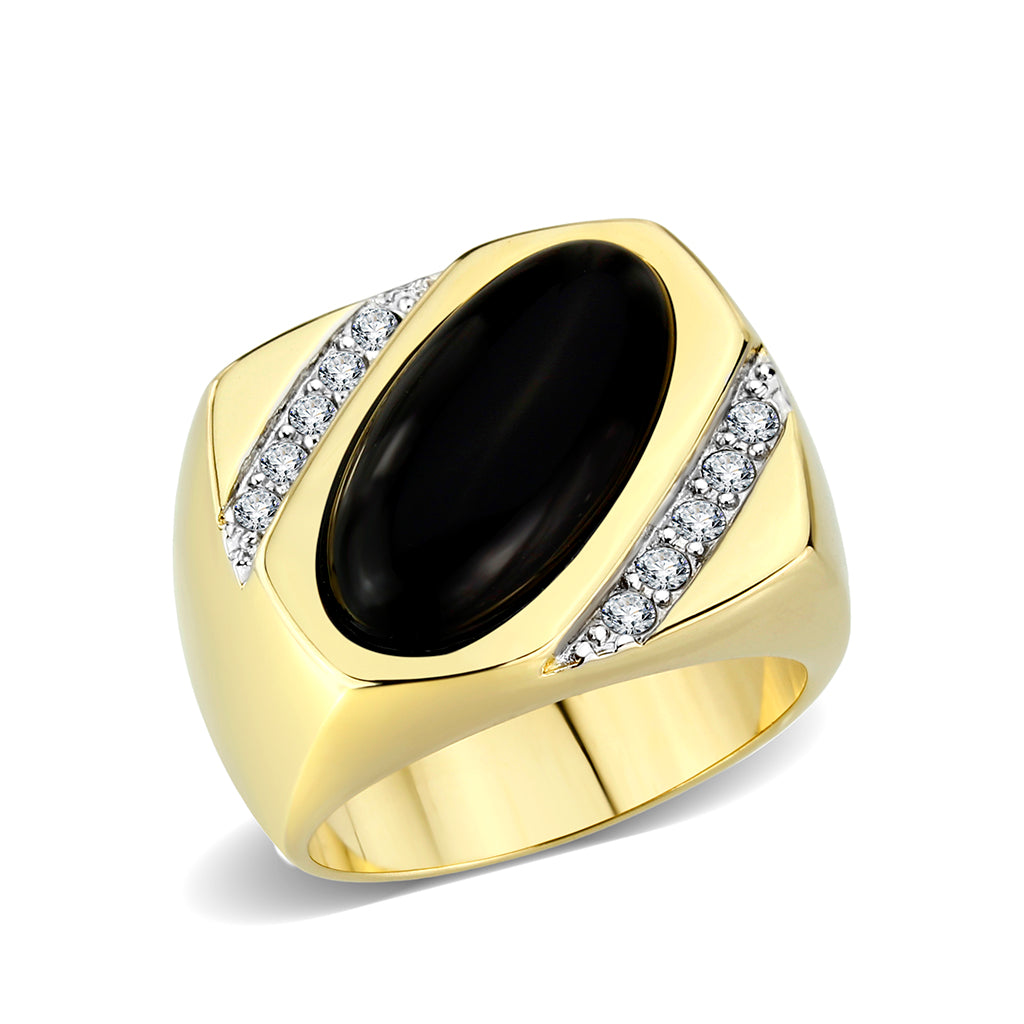 LO5M183-Ion Gold Plated Brass Ring with Black Onyx