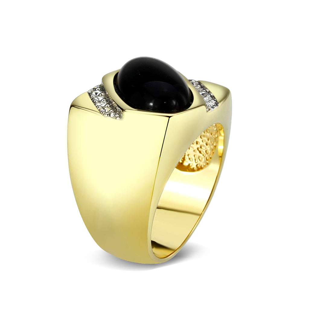 LO5M183-Ion Gold Plated Brass Ring with Black Onyx