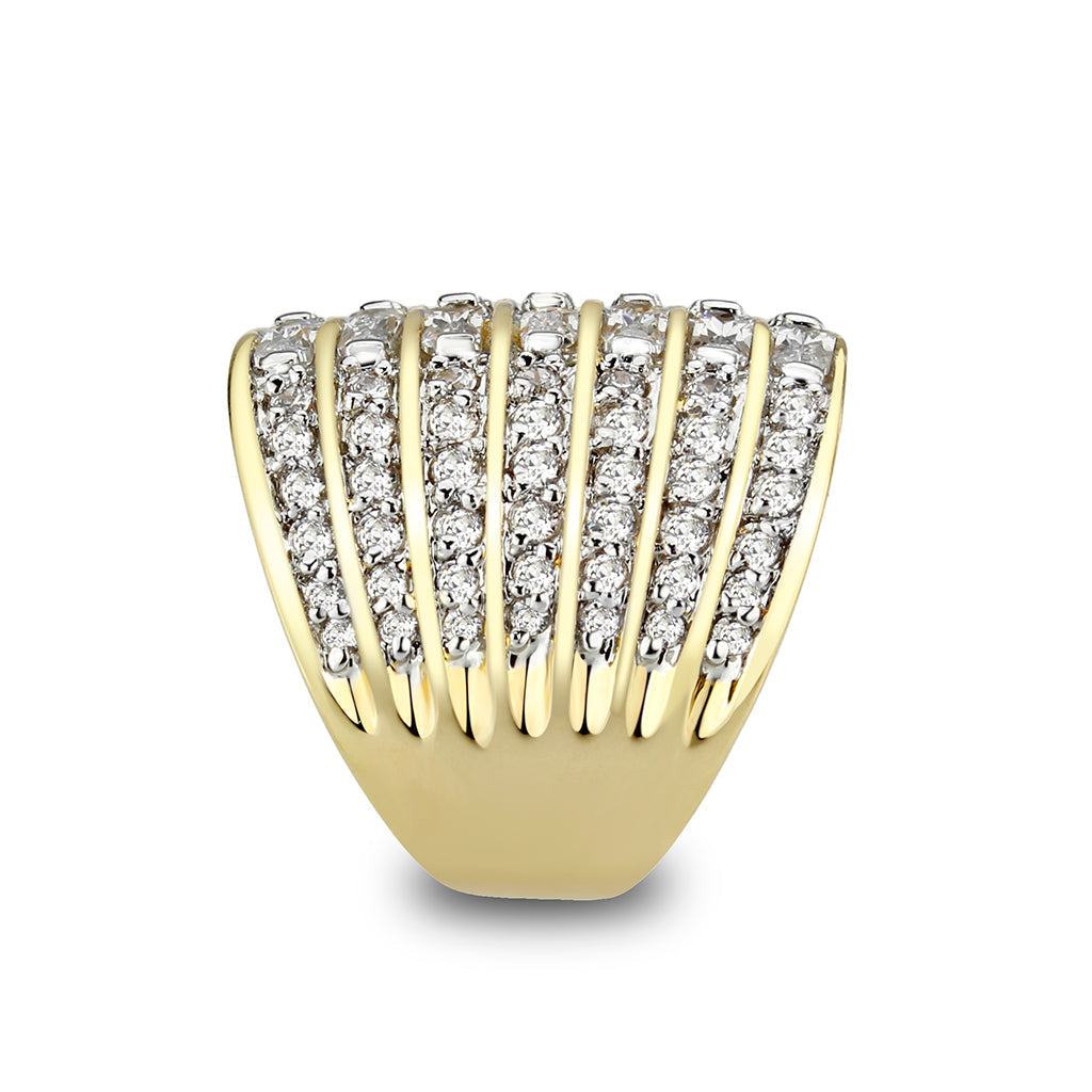 LO5W094- Gold Plated Brass Ring with CZ In Clear