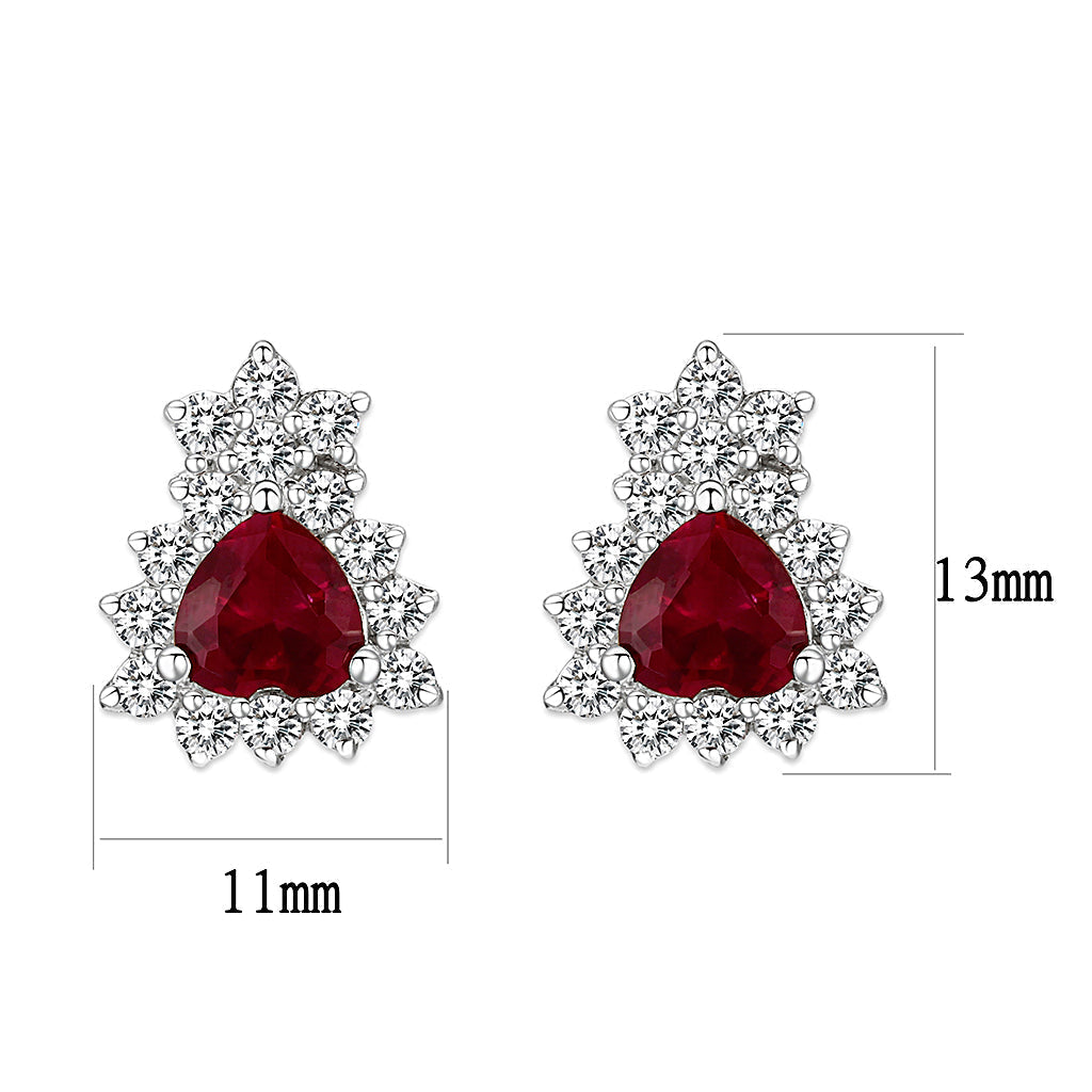 LO5S127 - Sterling Silver Earrings With CZ Red In High Polished( No Plated)