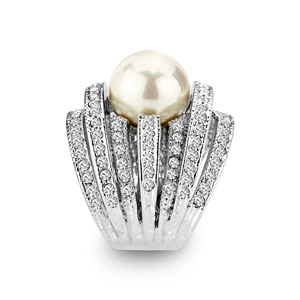 LO5W242- Brass Ring With Pearl in White Rhodium Plated