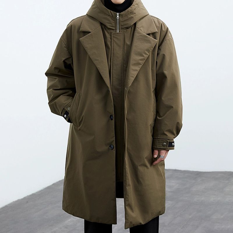 Coat Coat Men's False Two Pieces Hooded Mid-length Trench Coat