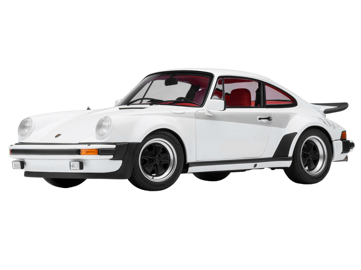 Porsche 911 Turbo 3.0 (930) Grand Prix White with Turbo Stripes and Red Interior 1/18 Model Car by Autoart