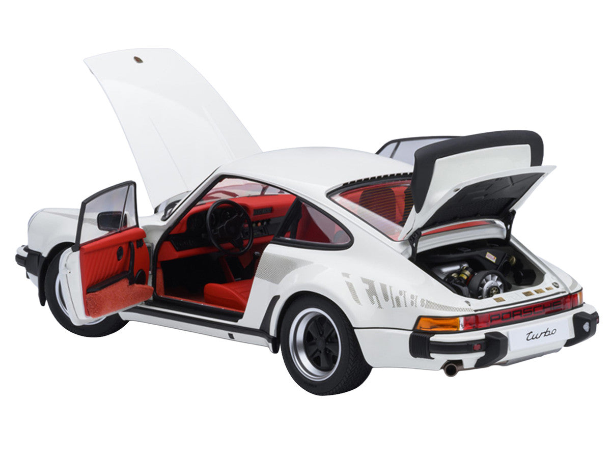 Porsche 911 Turbo 3.0 (930) Grand Prix White with Turbo Stripes and Red Interior 1/18 Model Car by Autoart