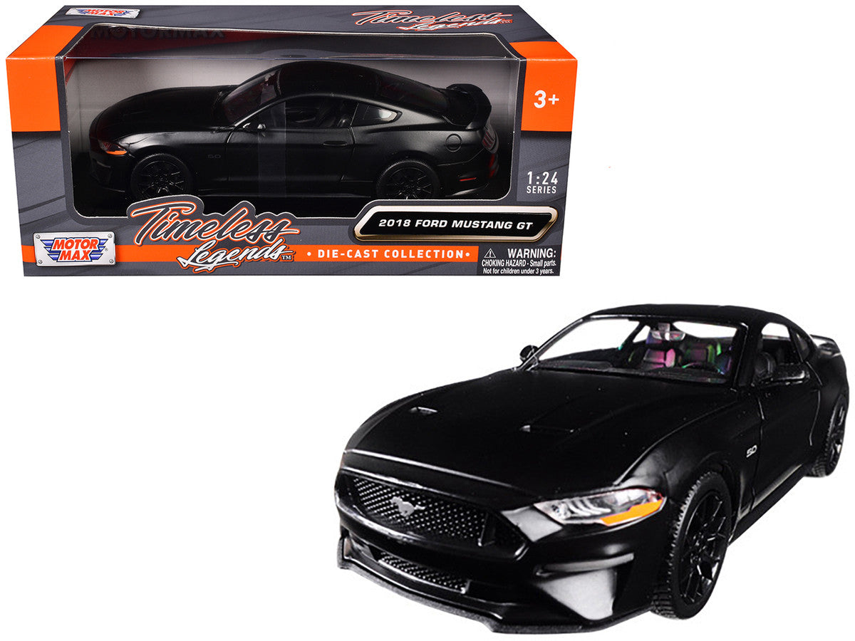 2018 Ford Mustang GT 5.0 Matt Black with Black Wheels 1/24 Diecast Model Car by Motormax