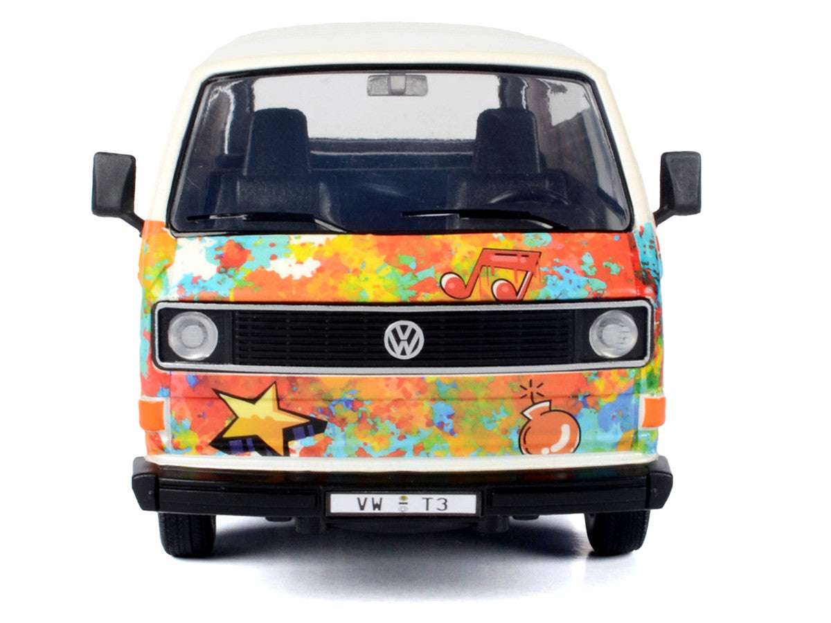 Volkswagen Type 2 (T3) Van White Metallic with Graffiti Graphics 1/24 Diecast Model Car by Motormax