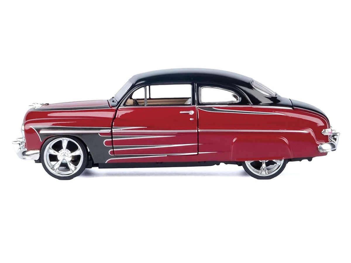 1949 Mercury Coupe Red Metallic with Black Top and Gray Graphics "Kult Klassics" Series 1/24 Diecast Model Car by Motormax