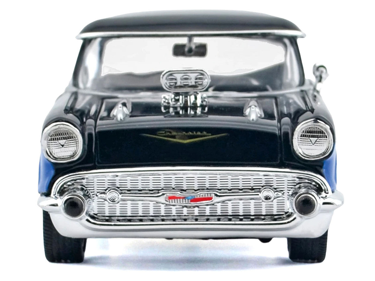 1957 Chevrolet Bel Air Black with Blue Flame Graphics "Kult Klassics" Series 1/24 Diecast Model Car by Motormax