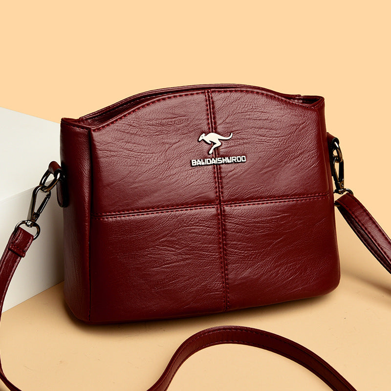 Korean-style Womens Shoulder Soft Leather Versatile Design Large Capacity And Embroidered Crossbody Bag