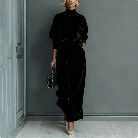 Casual Warm Velour Long-sleeved Solid Color High-neck Zipper Wide-leg Sportswear