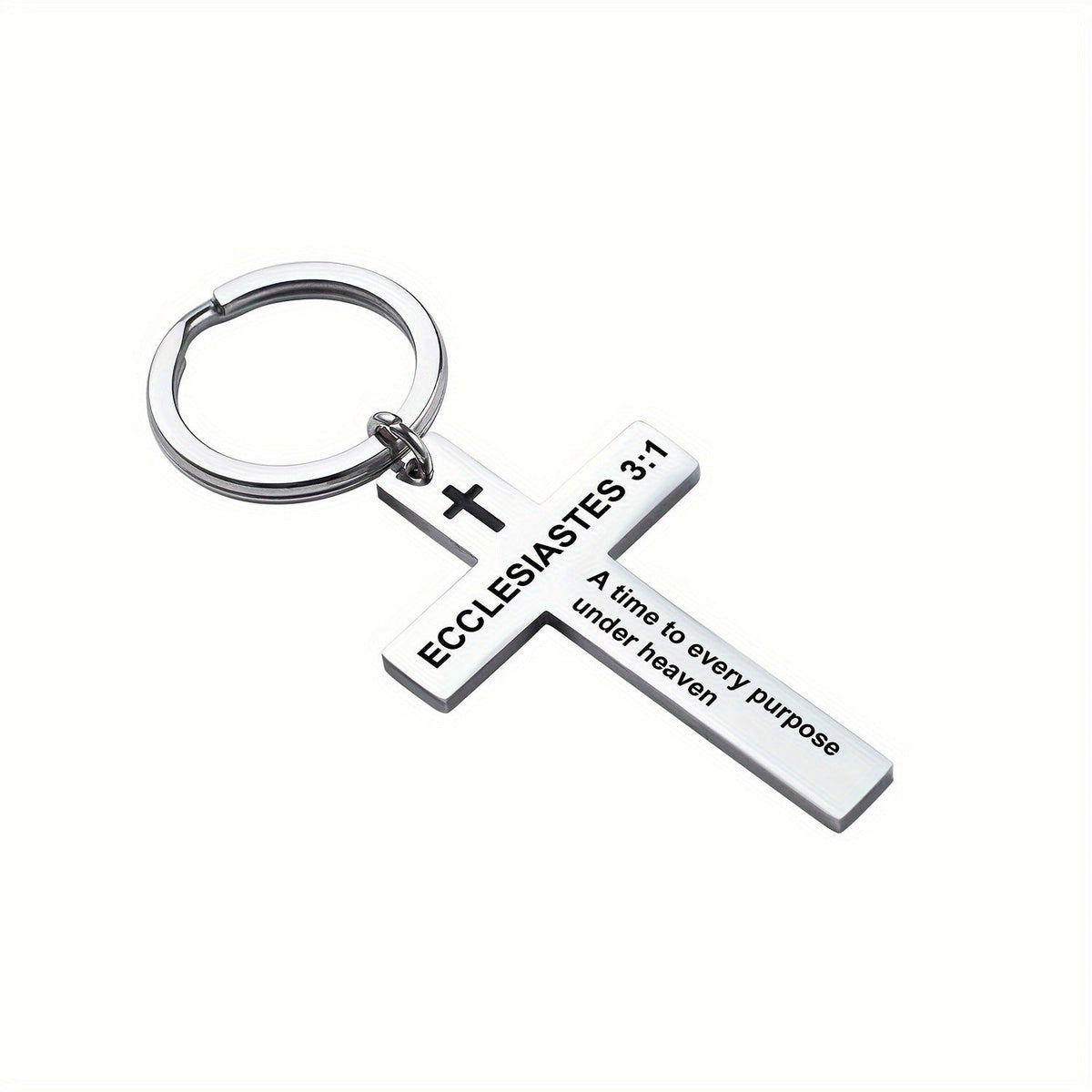 Personality Trend Stainless Steel Faith Cross Scripture Lettering Metal Keychains