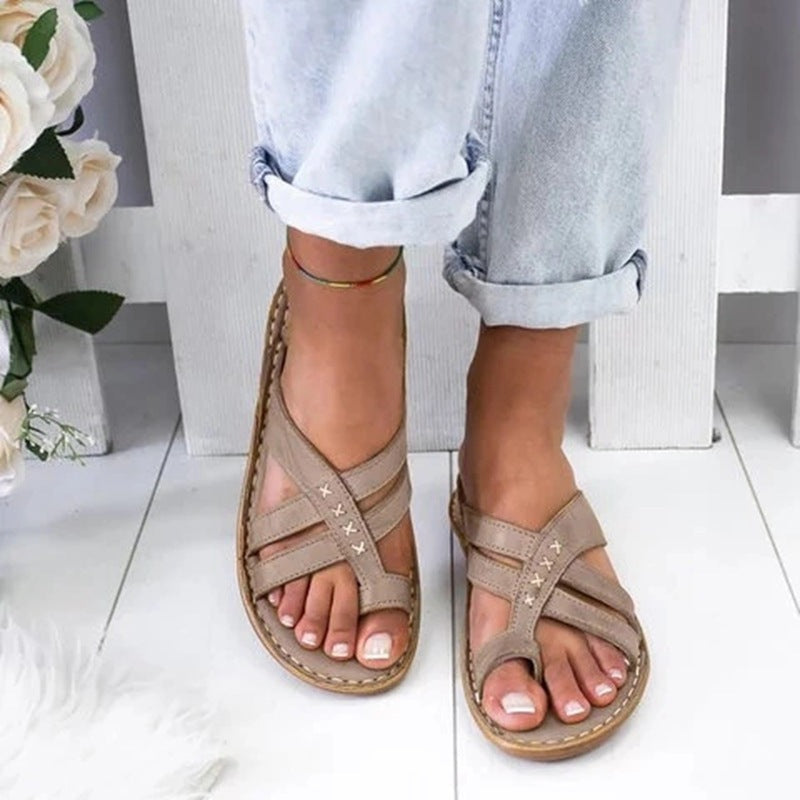 Retro Women's Wedge Heel European And American Casual Plus Size Shoes Solid Color Sandals